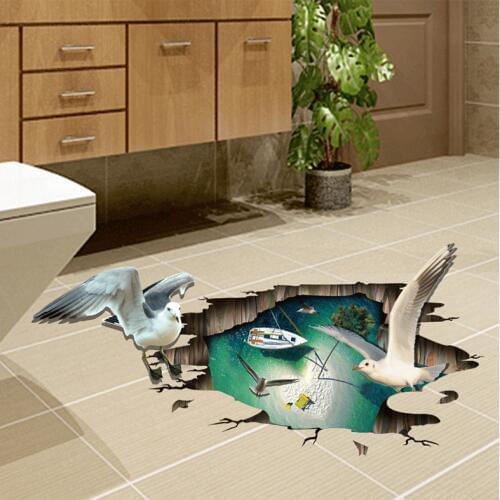 Wallpapers Youman Seagull 3D Floor Stickers Vinyl Material Removable Glacial Trail Wall Stickers for Kids Room Washroom Decor
