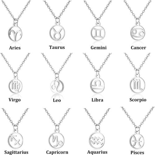 Twelve Constellations Coin Necklace Titanium steel Statement Pendant Necklace Women Jewelry Twelve Horoscope Clavicle Chain