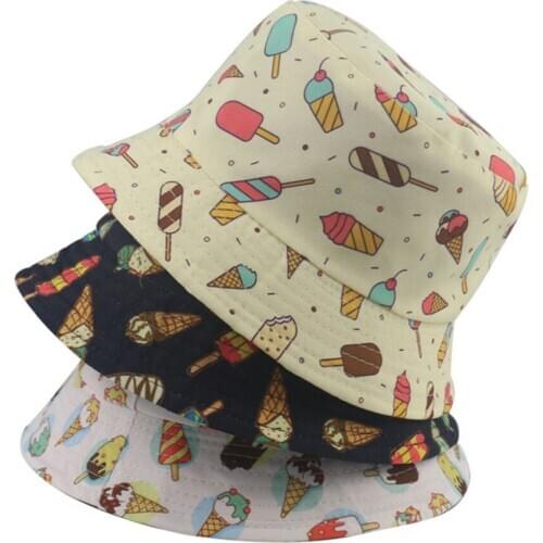 Summer Ice Cream Print Panama Bucket Hats For Women Fashion Reversible Bob Chapeau Femme Hip hop Cap Gorro Men Fisherman Hat