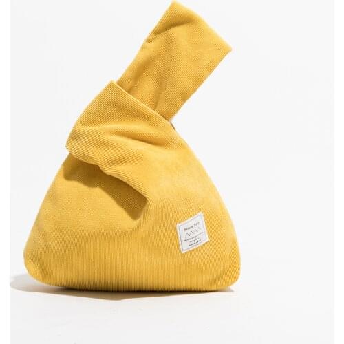 Foldable Corduroy Knot Wrist Shopping Bag Eco friendly Reusable Grocery Pouch Lightweight Tote Handbags and Coin Purses