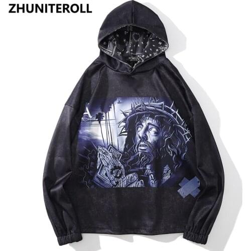 Harajuku Men Hip Hop Sweatshirt Gothic Paisley Print Hoodie Autumn Hooded Pullover Drawstring Fashion Streetwear Sweat Shirt