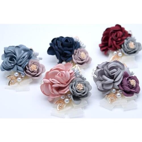 Cloth Rose Flower Party Bridal Wrist Flower Bridegroom Corsage Wedding Boutonnieres Hot Pink Bridesmaid Hand Flowers Prom Hand
