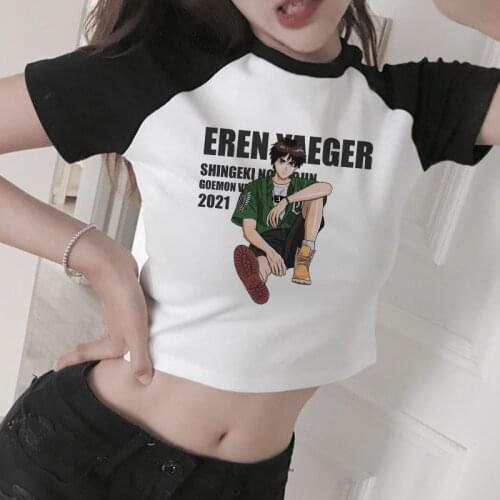 Harajuku Streetwear Sexy Y2k Slim Cartoon Crop Top Graphic Tees O-neck Attack On Titan Anime T Shirt Summer Clothes For Women