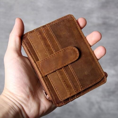 Genuine Leather Oxhide Clip Vintage Men Card Holder Multi-function Document Bag Crazy Horse Style Top Layer Leather Mens Clip