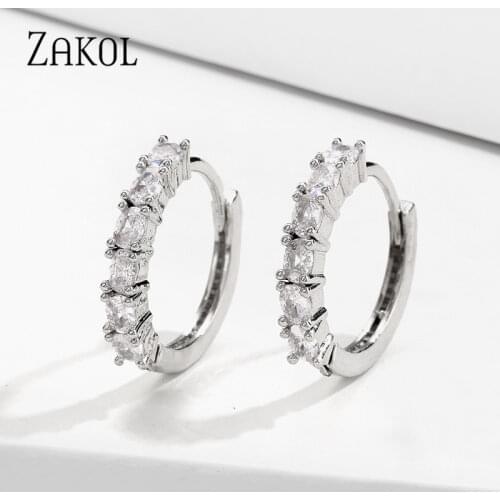 ZAKOL Fashion Oval Mutilcolor Black Cubic Zirconia Hoop Earrings For Party Women Fashion Round Crystal Circle Jewelry