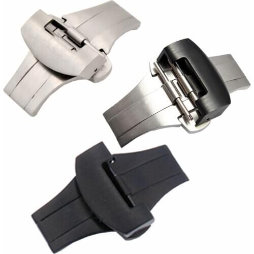 DIY Brushed 20mm 22mm Silver Black Metal Stainless Steel Strap Butterfly Buckle For PAM Watchband Clasp Buckle