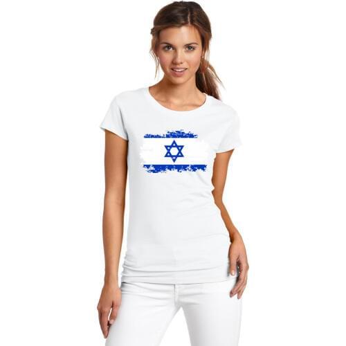 BLWHSA Israel National Flag Print Fashion T-shirt for Women Round Neck Short Summer Cotton Top&tee Shirt for Women White Tshirt