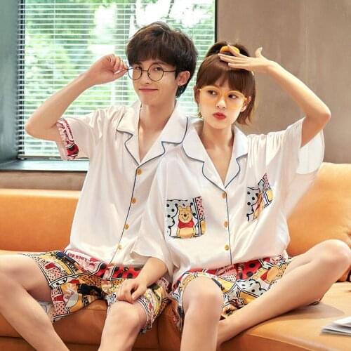 Womens Pajamas Summer Thin Lovers Ice Silk Short Sleeve Lovers Shorts Large Loose Mens Homewear Suit Fashion Pajamas Set