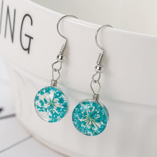 Creative Real Four Leaf Clover Earrings For Women Jewelry Fashion Natural Dried Flower Dangle Drop Earrings