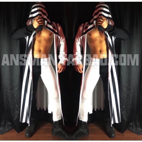 New sexy black and white geometric stitching long cloak costume costume set Nightclub men women DJ bar Singer stage costume
