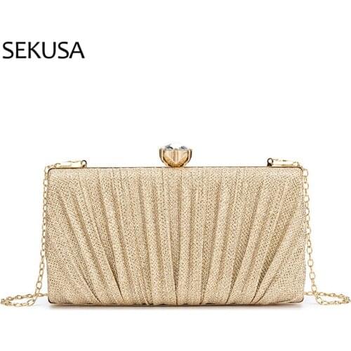 Ruched Women Small Day Clutch Sequined Diamonds Purse Banquet Holder Evening Bags Flap Design Shoulder Purse