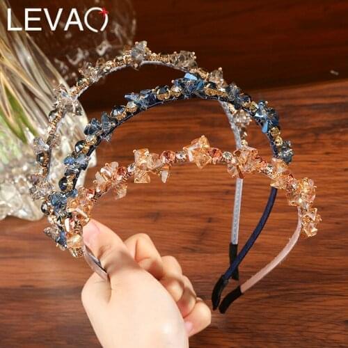 Levao Crystal Headband for Women Charm Irregular Natural Stone Hairband Handmade Hair Bands Hoop Lady Headdress