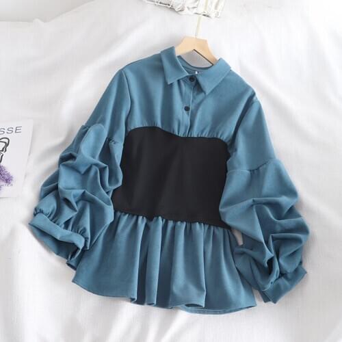 Women Summer Petal Sleeve Turn-down Collar Pleated Patchwork Cardigan Button Ruffles Shirt Lady Elastic Slim Party Blouse Tops