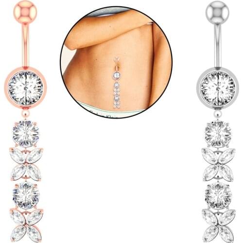 Woman Belly Button Rings Dangled Female Stainless Steel Crystal Opal Jewelry Accessories Sexy Women Body Navel Piercing