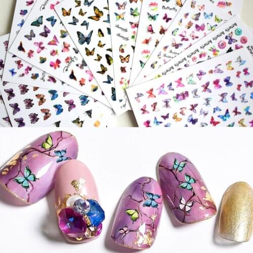 10PCS Color Laser Butterfly Nail Art Sticker Flower Letter 3D Manicure Self-adhesive Nail Slider DIY Nail Art Supplies