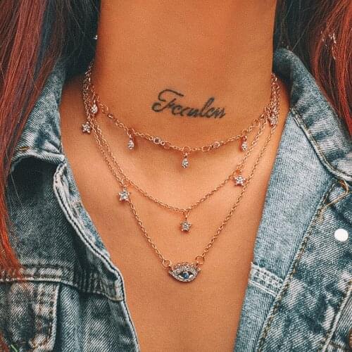 2021 Trend Fashion Necklace Multilayer Alloy Metal Gold Pendant star Jewelry Classic Retro Style Necklace Small Party Pendant