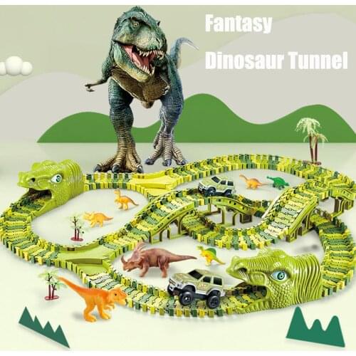 211Pcs Diy Roller Coaster Track Racing Toys Set for Boy Children Educational Bend Flexible Race Game Dinosaur Railway Toy Car