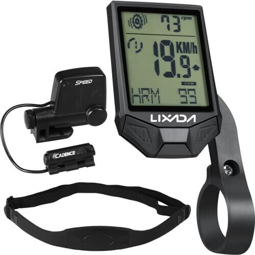 Wireless Cycling Computer with Heart Rate Sensor Multifunctional Rainproof Bicycle Computer with Backlight LCD bike speedometer