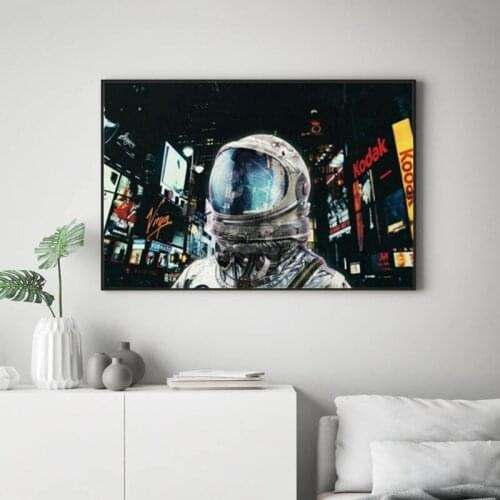 Black and White Astronaut and Moon Canvas Painting Posters and Prints for Space Wall Art Picture for Living Room Home Decoration