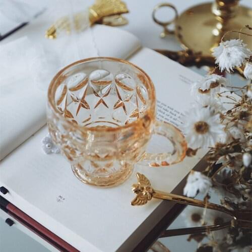 Cutelife Nordic Amber Crystal Coffee Glass Cup Wedding Tea Milk Wine Beer Cup Drinking Water Transparent Cute Heat-Resistant Cup