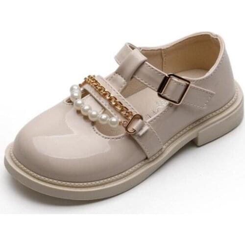 Childrens British Patent Leather Shoes 2021 Autumn New Girls Pure Color Pearl Princess Shoes