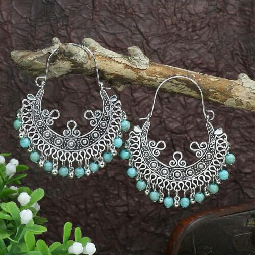 New Vintage Big Earrings for Women Silver Color Geometric Beads Pendant Dangle Earrings Trendy Accessories Jewelry Brinco