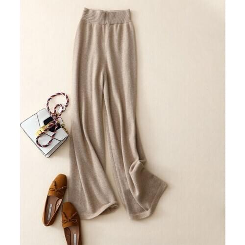 Hot Sale Womens Winter Fashion High Quality Plus Size Clothe Soft 100% Cashmere Wide Leg Pants