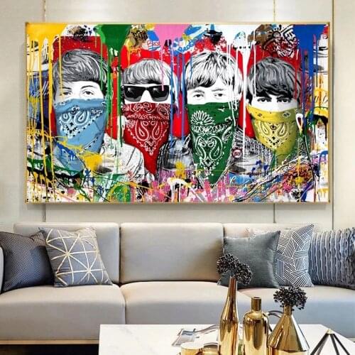 Graffiti Art Beatle Masked Canvas Paintings On Wall Posters And Prints Street Art Decorative Pictures For Living Room Wall Art