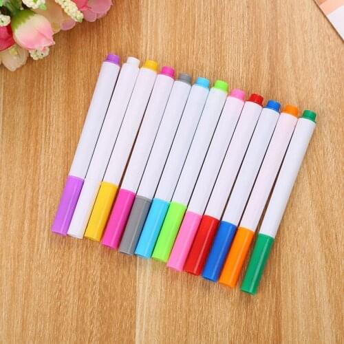 12pcs stationery Colorful School Classroom Whiteboard Pen White Board Erasable Liquid Chalk Water Soluble Marker Student Drawing
