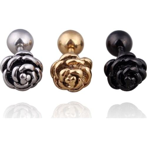 1Pair Classic Rose 316l Steel&PTFE 1.2*6mm Ear Cartilage Tragus Sexy Girl Jewelry 16g Body Bar Ring Piercing