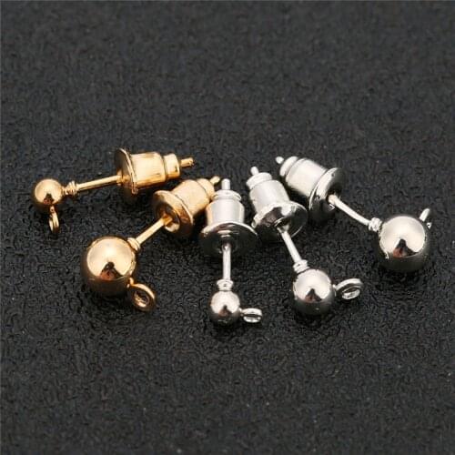 10set Iron Stud Earring Findings With Loop Earring Backs Silver Metal Hanging Earring Hooks for DIY Jewelry Making Accessories