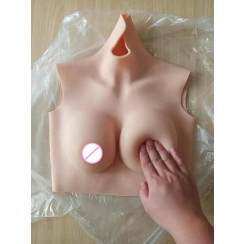 Short High Collar Neck B CUP Fake Artificial Boob Realistic Silicone Breast Forms Crossdresser Shemale Transgender Drag Queen 4G