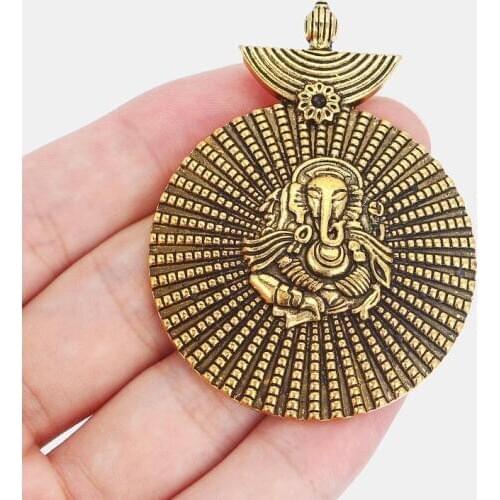 2pcs Jewelry Findings Ganesha Elephant God Pendant Antique Gold for Necklace Making Jewelry Material 65x49mm