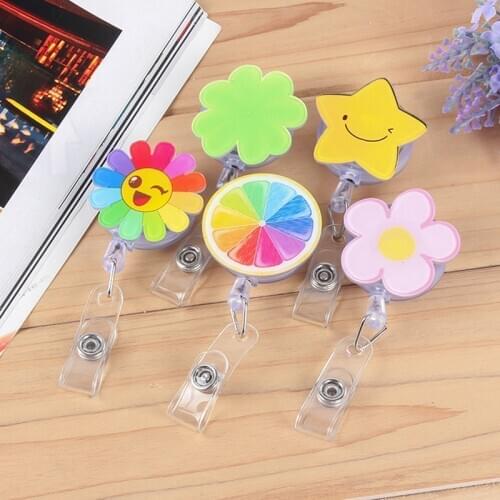 Cute Cartoon Stars Mini Retractable Badge Reel Pull Key Nurse ID Students IC Name Card Badge Holder Buckle Name Tag Card Holder