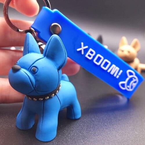 Fashion Punk French Bulldog Keychain PU Leather Dog Keychains for Women Bag Jewelry Trinket Mens Car Key Ring Key Chain Pendant
