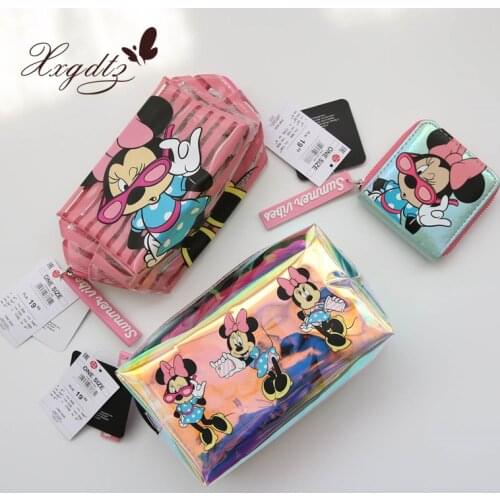 New Disney Cute Minnie Lady Cosmetic Bag Fashion Cartoon Girl Mini Card Bag Coin Purse Zipper Durable Colorful Storage Bag