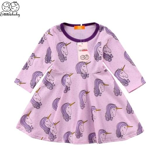 2018 new cute Kid Baby Girl long sleeve Unicorn Cartoon Princess Dress Party Wedding Pageant Dress Clothes sweet kid dresses