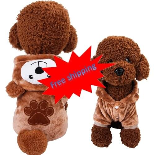 Pet clothes cute costume pets funny dog teddy bulldog cat autumn and winter warm soft coral fleece thick clothes hooded clothes