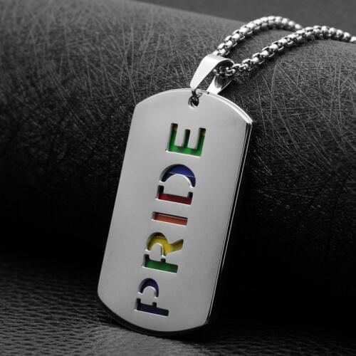 Rainbow Gay Pride Necklace Woman Lesbian Long Chain LGBT Stainless Steel Dog Tag Necklace Jewelry Collar Pendant for Women Gift