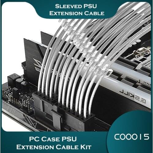 PC Case PSU Extension Cable Kit, 24Pin ATX, GPU 6Pin/8Pin,CPU 4Pin/8Pin Power Supply Line,18 AWG Sleeved Silver-Plated Cord