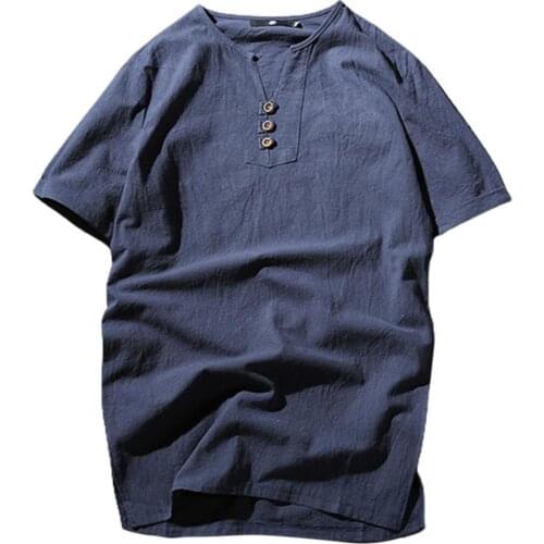 Casual Male T-shirt V-Neck Solid Color Stylish Linen Blend Summer Man Loose Short Sleeve T-Shirts Plus Size футболка оверсайз