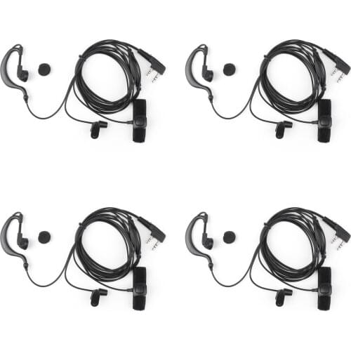 Artudatech 4Pcs Walkie-Talkie PTT Mic G-shape Ear-Hook Headset For Kenwood Baofeng Radio
