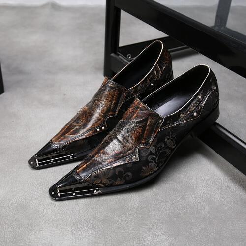 Italian Retro Style Luxury Men Shoes Genuine Leather Pointed Steel Toe Office Shoes Men Business Style Men Brand Dress Shoes Men