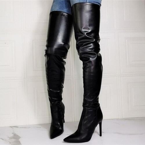 Sexy Ladies Thigh High Boots for Women Pointed Toe Block Heel Over the Knee High Boots Winter New Long Stock Botas Large Size