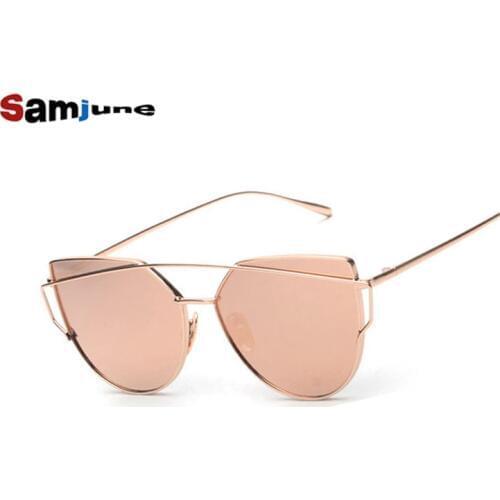 Samjune Pink vintage Mirror female Women Cat Eye Sunglasses Brand Designer ladies Sun glasses for women Oculos Feminino