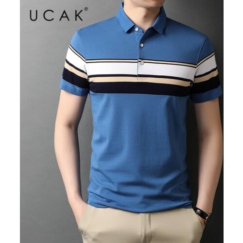 UCAK Brand Classic Striped Turn-down Collar Short Sleeve T-Shirts Summer New Streetwear Tops Casual Cotton T Shirt Homme U5529