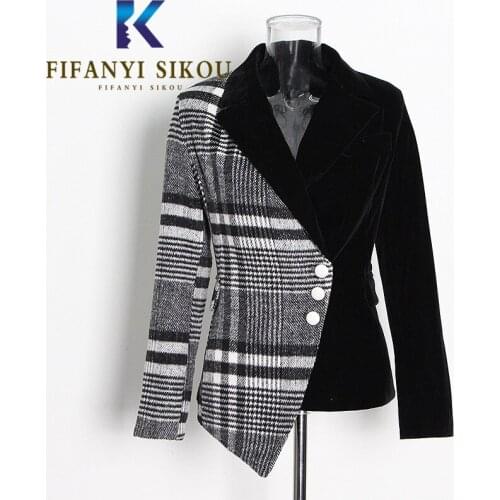 Plaid Spliced Blazer Jacket Women Asymmetry Fashion Patchwork Casual Suit Jacket Autumn Winter Loose Chic Blazers Coat 2021 New
