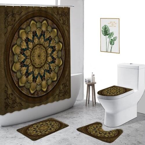Mandala Flowers Geometric Waterproof Shower Curtain Bohemian Ethnic Style Bathroom Curtains Set Non-Slip Bath Mat Toilet Cover