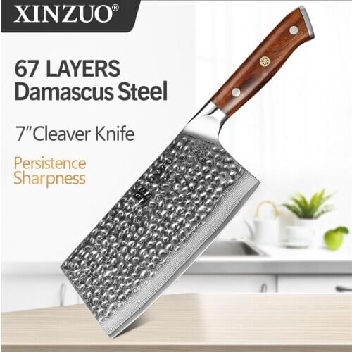 XINZUO 7'' in Cleaver Slicing Knife Japanese Steel Master Chef Kitchen Tool Damascus Stainless Steel Cleaver Knives
