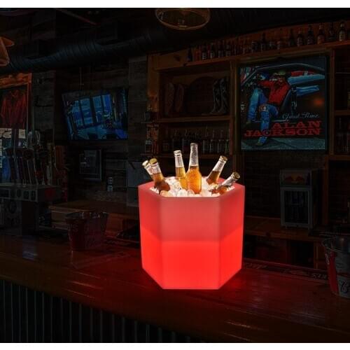 Factory Led Beer LED Ice Bucket Hexagon Remote Control Outdoor Custom Waterproof Drop-Resistant Plastic KTV Bar Ice Bucket